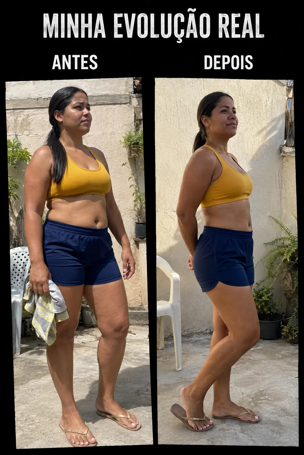 Comparação visual de evolução pessoal