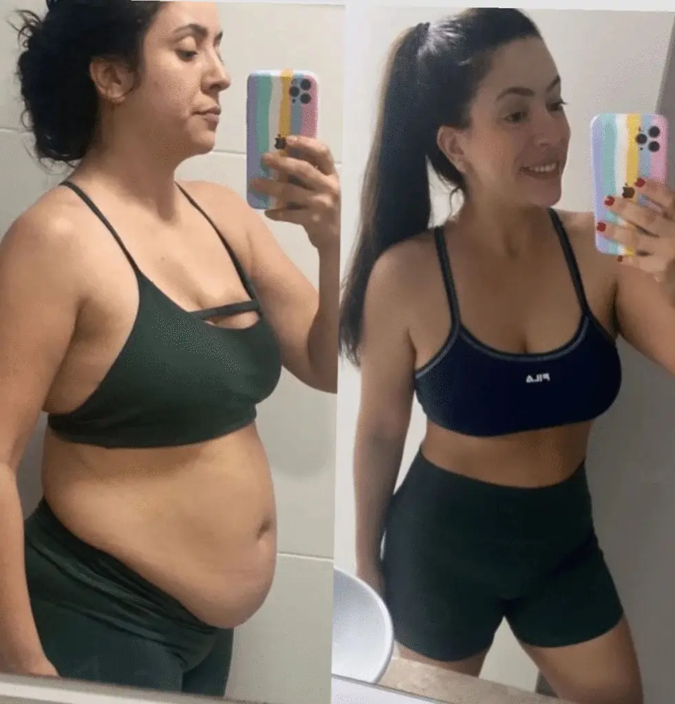Comparação visual de uma mulher em duas fases